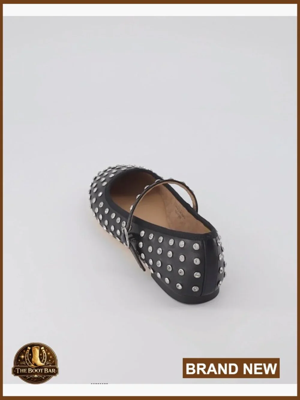 Bling Studded Mary Jane Flats - Memory Foam Faux Leather, Adjustable Buckle